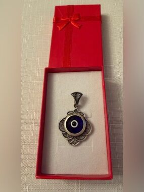 Handmade Sterling Silver Blue Evil Eye Pendant